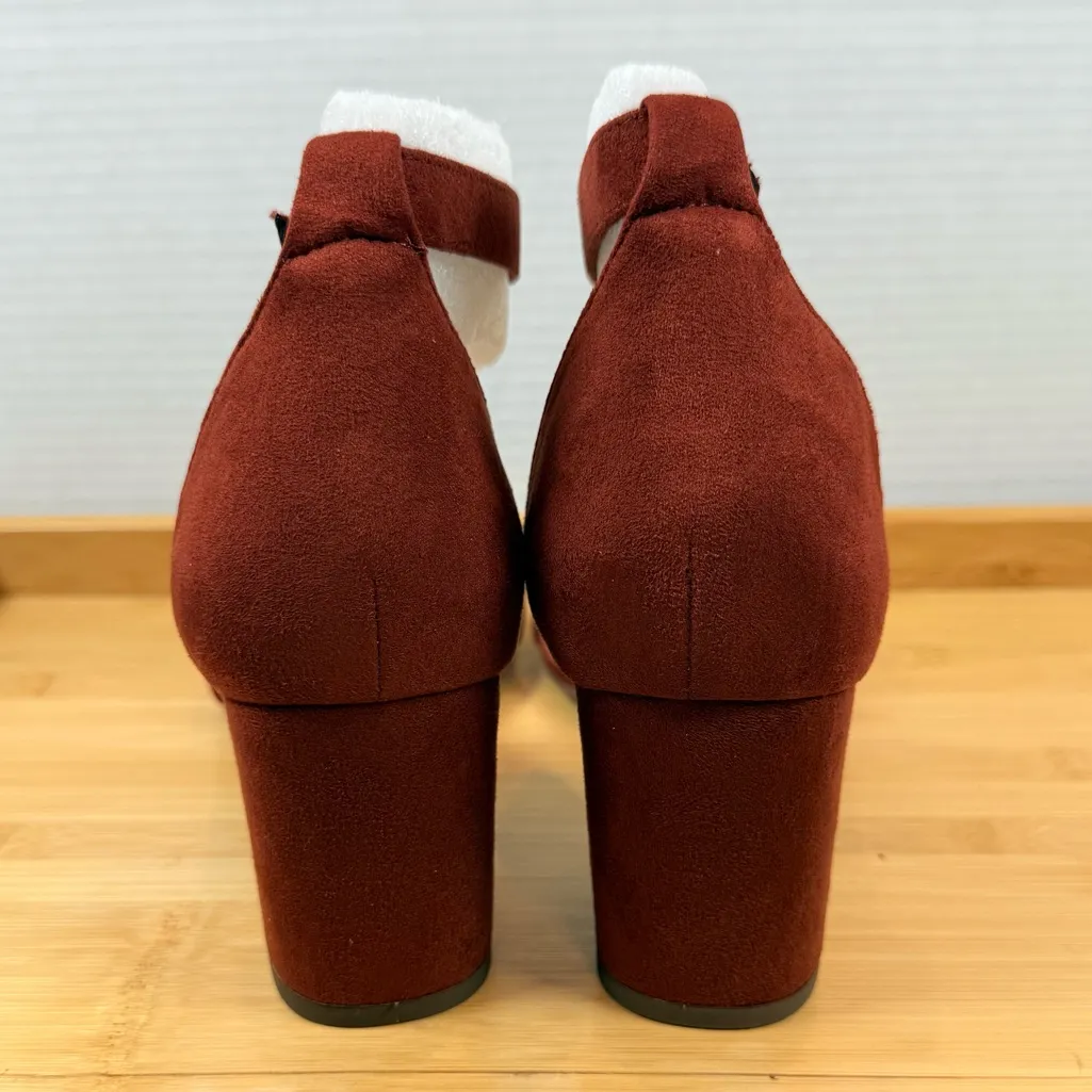 Women’s Size 10 Rust Red Block Heel Sandals Faux Suede Ankle Strap Heels NIB - Image 8