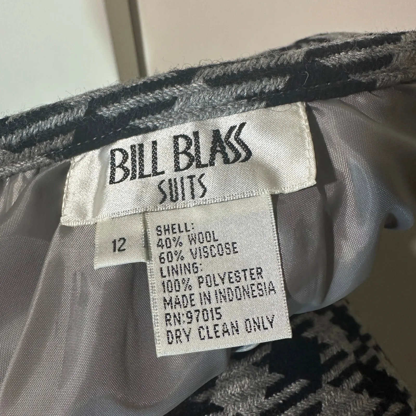 Bill Blass Houndstooth‎ Wool Blend Pencil Skirt Career Wear Grey Black 12 - Image 3