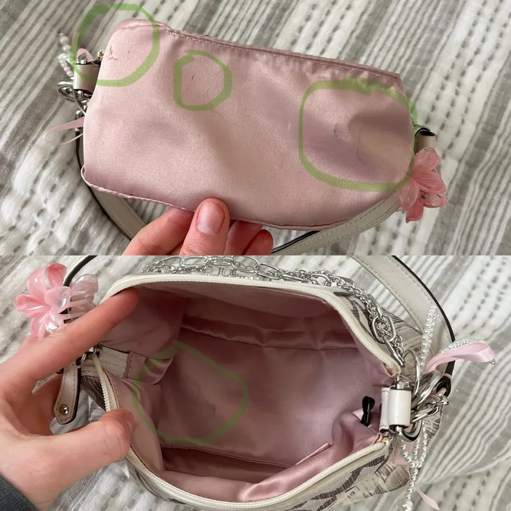 Coach Beige and Pink Shoulder Bag with Chain Detail - Image 5