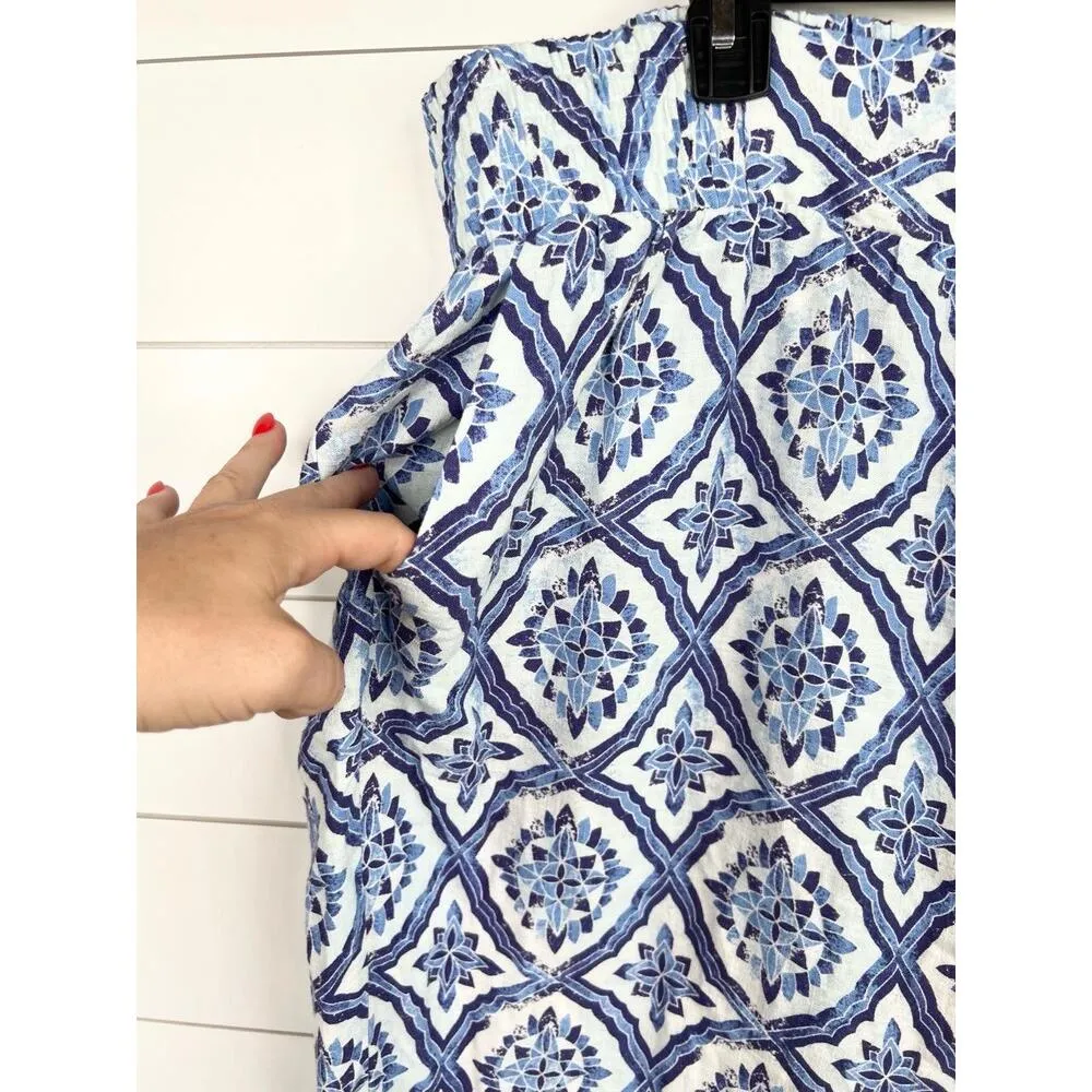 JM Collection Blue Ombre Pattern Elastic Waist Linen Blend Crop Pants Size 3X - Image 4