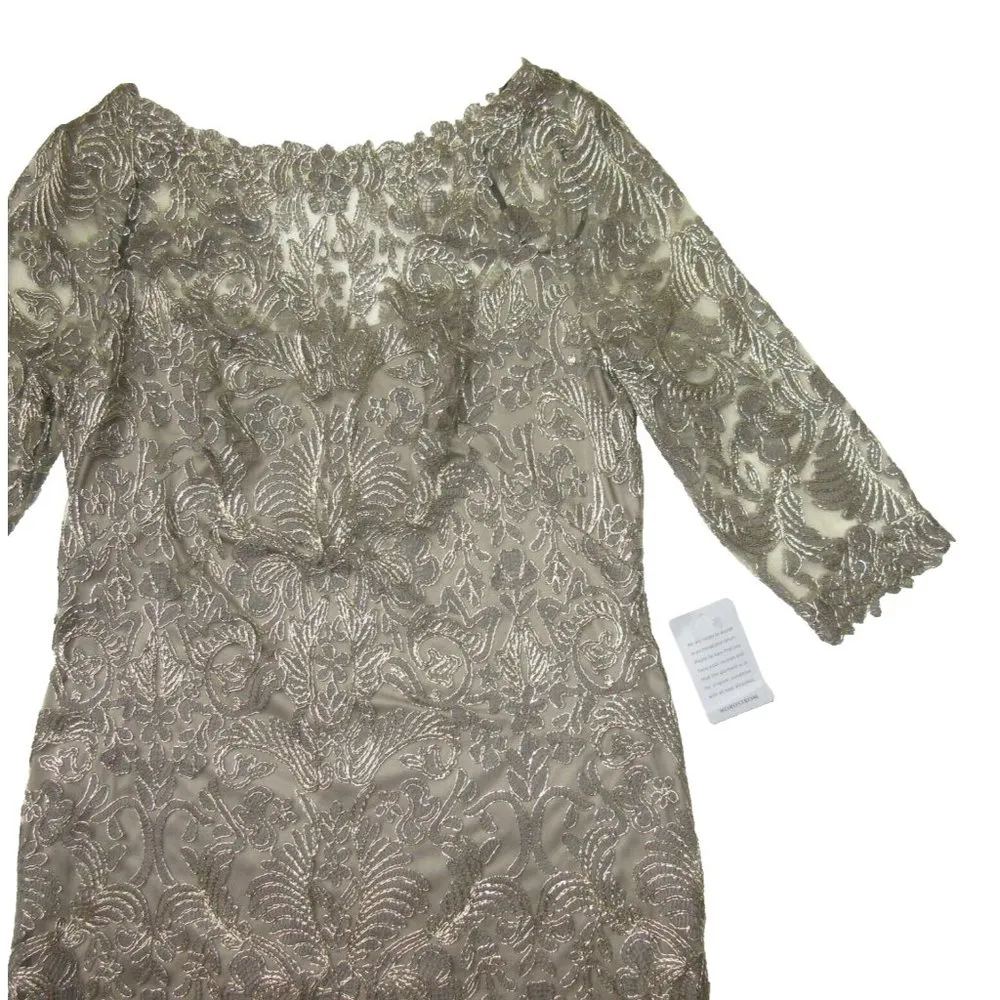 NWT TADASHI SHOJI Corded Embroidery Tulle Sheath in Smoke Pearl Dress 14Q - Image 3