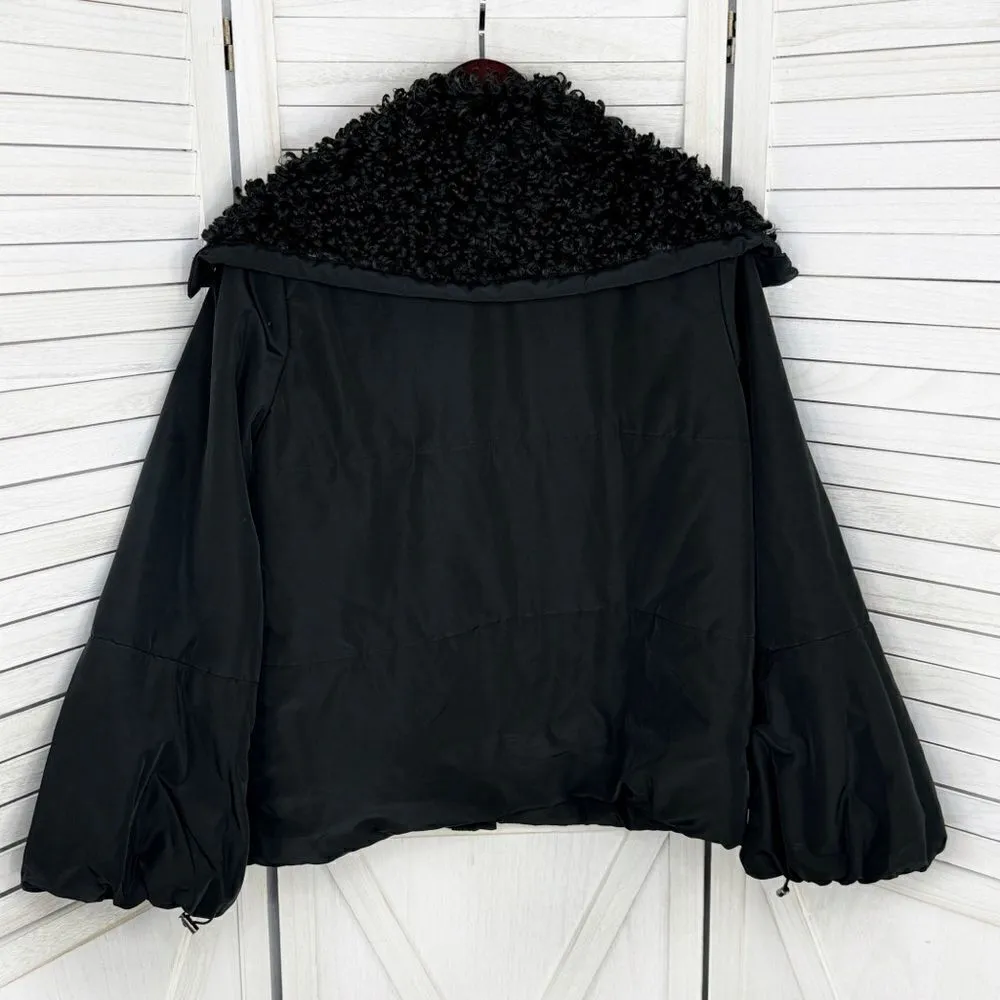 Simply Vera Puffer Jacket Faux‎ Fur Collar Hood Black Medium Balloon Sleeve - Image 11