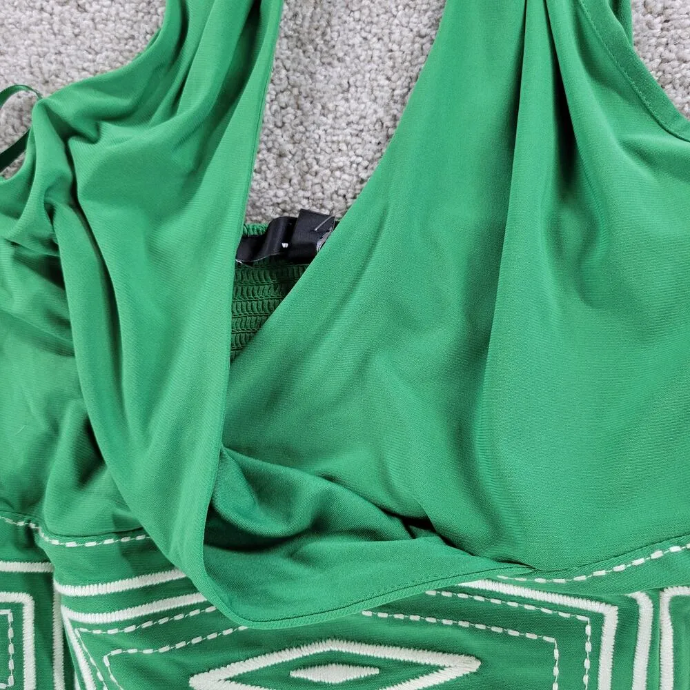 WHBM Halter Babydoll Dress Womens 8 Green White Jersey Lined Swing Skirt New - Image 10