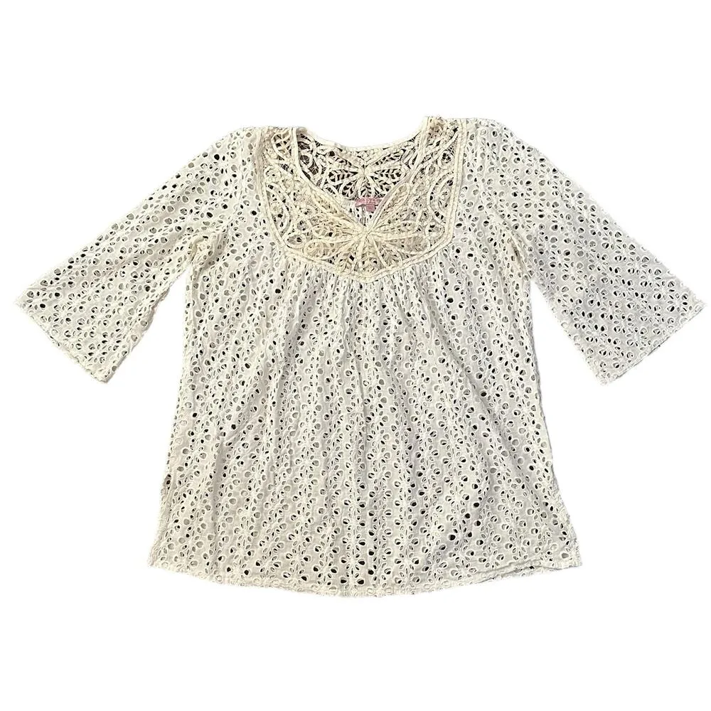 Calypso St. Barth cream eyelet top size L - Image 10