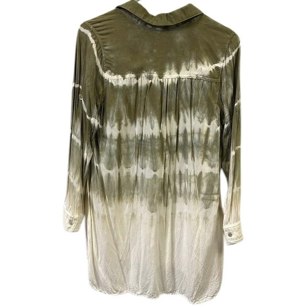 Umgee Ombre Tie Dye Popover Long Sleeve Collared Pocket Tunic Blouse Womens S - Image 7