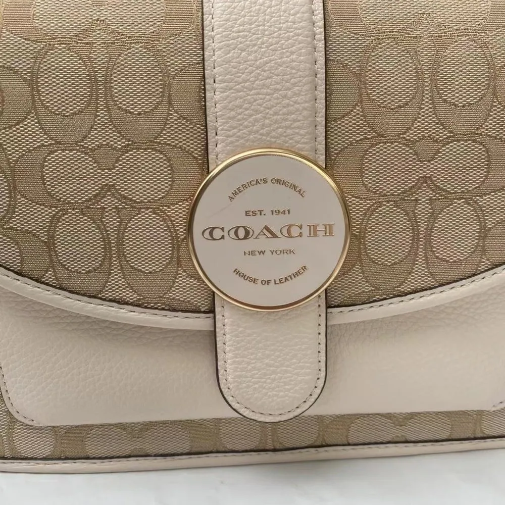 COACH LONNIE Crossbody Khaki Signature Jacquard Chalk Leather C8307 NWT $398 - Image 2