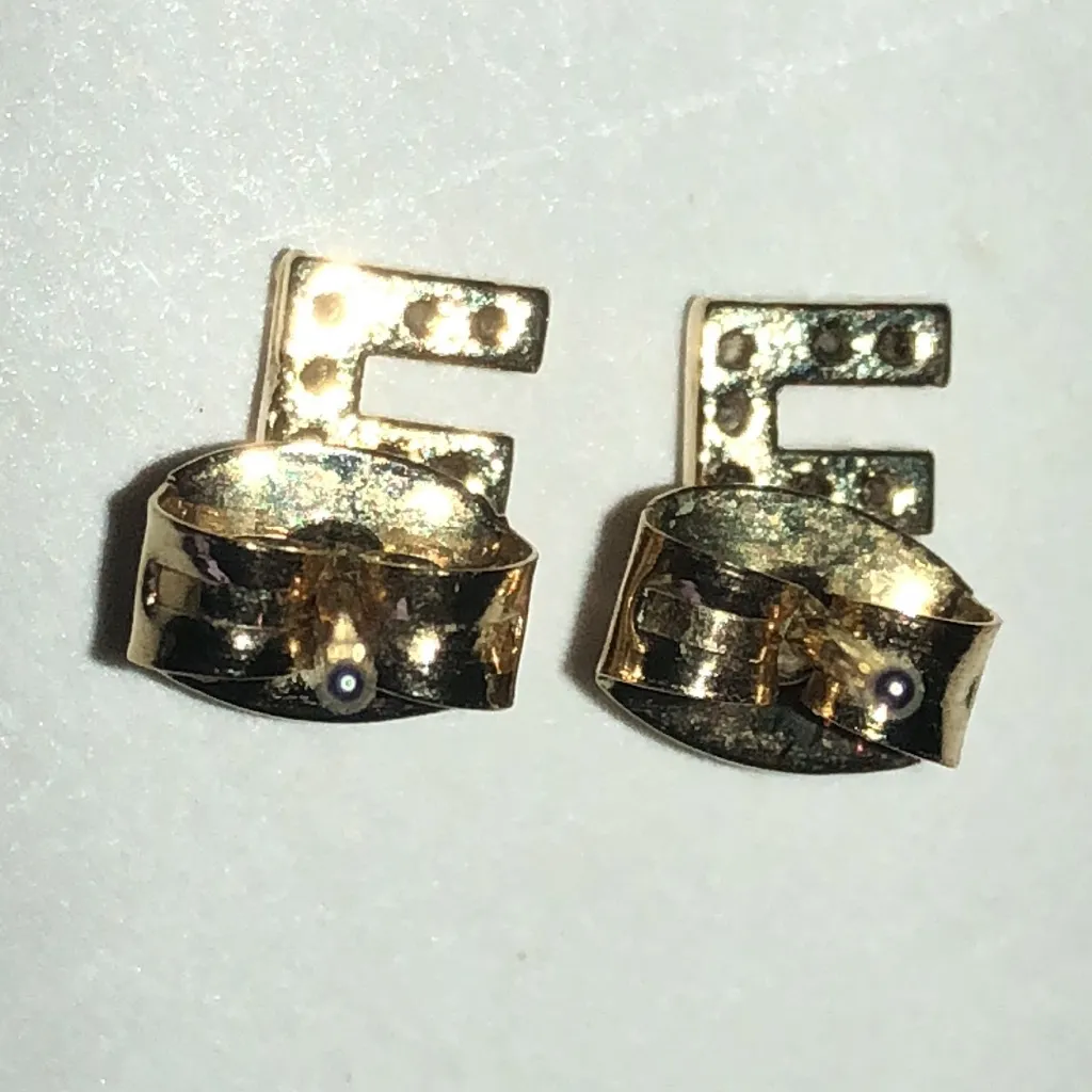 Gold Tone CZ Rhinestone Initial E Dainty Boho Stud Earrings - Image 5