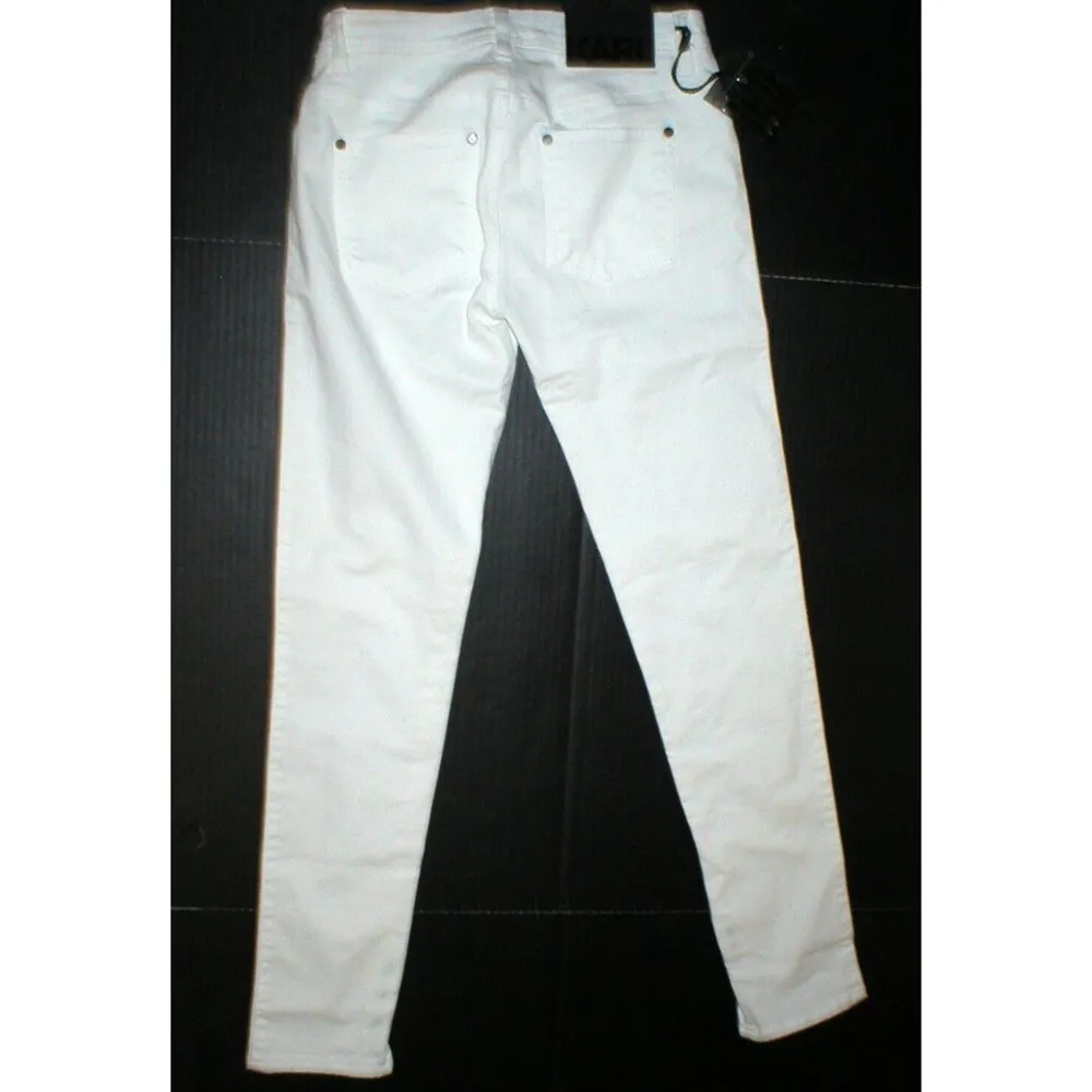 New NWT Designer Karl Lagerfeld White Jeans Womens Zipper Legs Skinny 27 Italy - Image 8