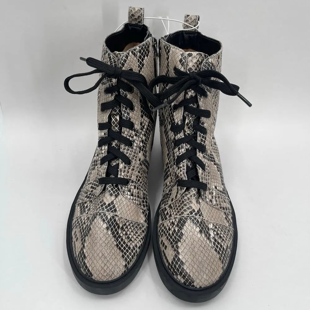 Linea Paolo Boots SZ 7 Trinity Cream Snakeskin Leather NWOT Combat Lace Up NEW Black - Image 5
