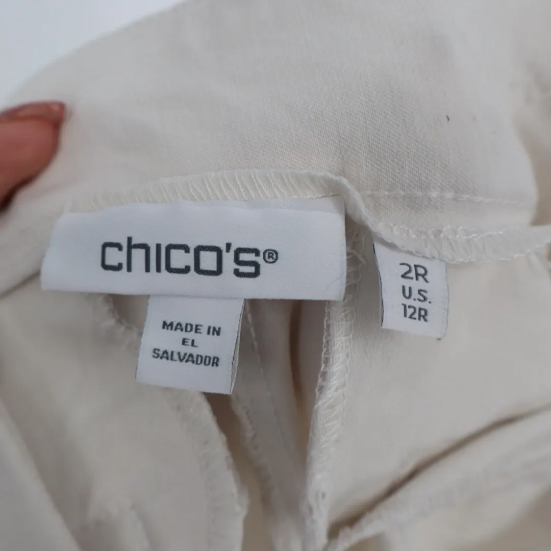 Chicos 12R Beige Wide Leg Cropped Pants Linen Blend Casual Office - Image 3