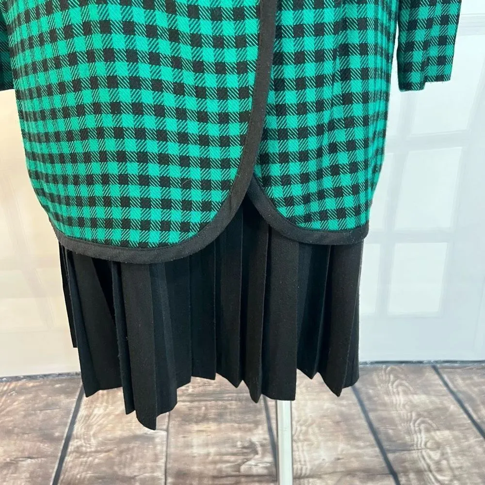 Vintage Jessica Howard green black gingham plaid faux layered long sleeve office - Image 3