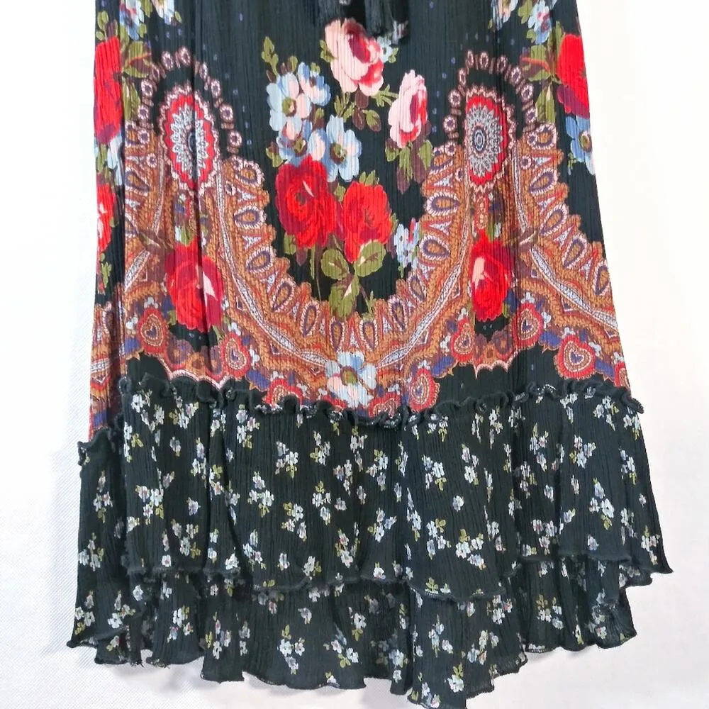 Bila Boho Black Floral Ruffle Tassel Tank Shirt Size Small - Image 4