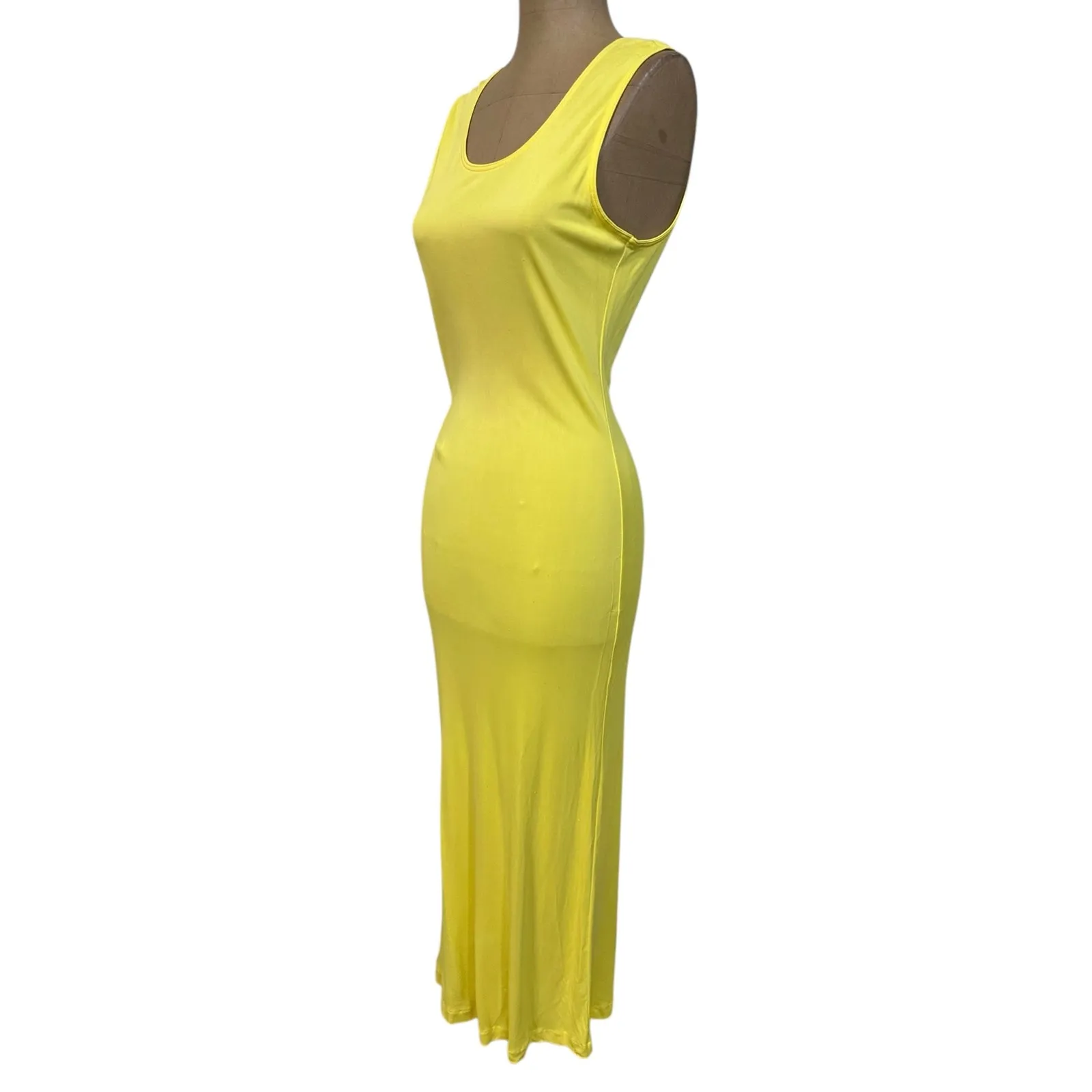 Versace V2 Vintage Maxi Dress Yellow Rayon Scoop Neck Sleeveless sz 44 Medium 8 - Image 6