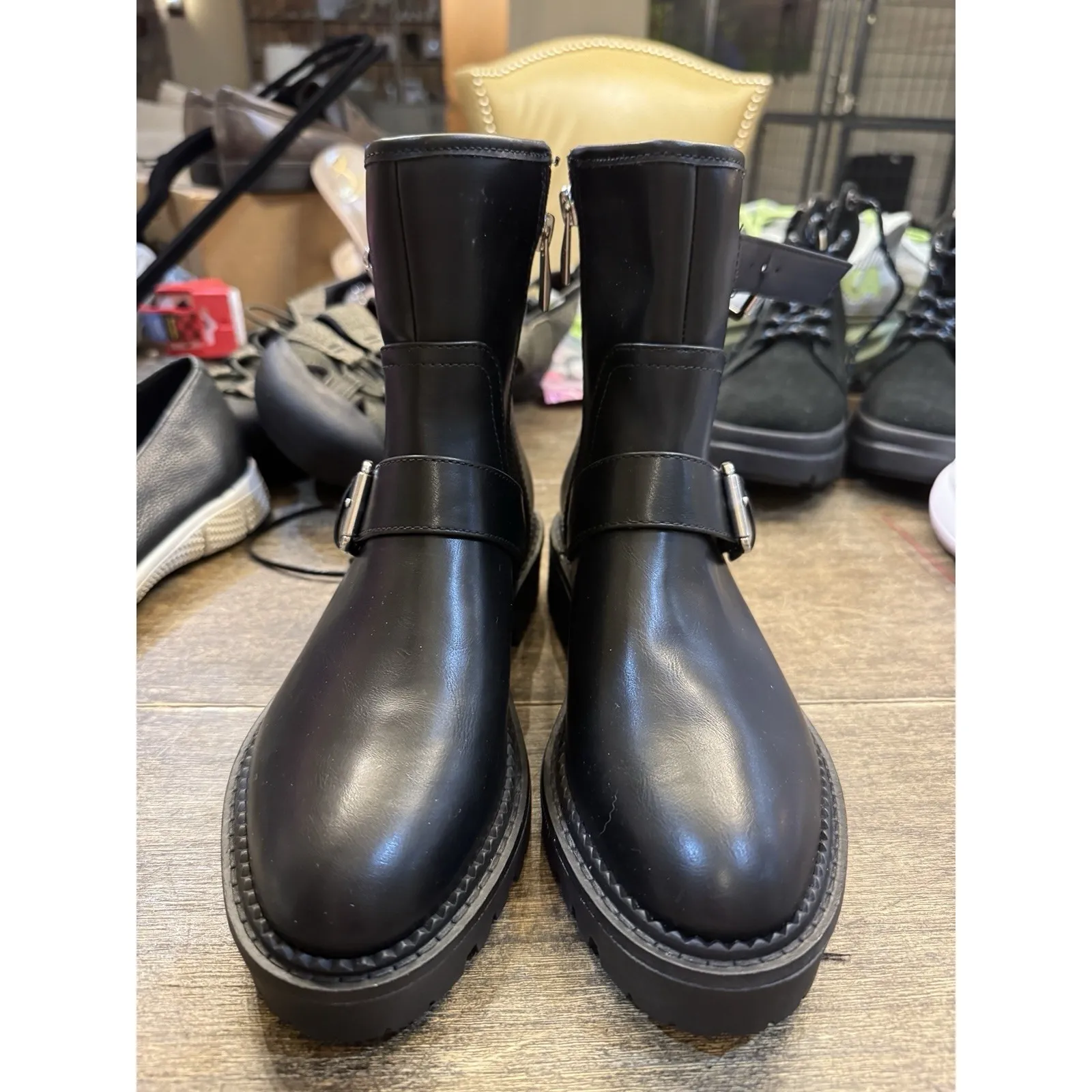 Nordstrom Rack‎ Lug Sole Moto Boots Black Size 6 - Image 4