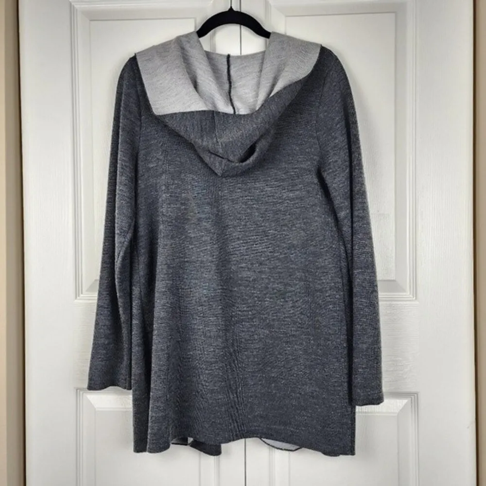 Ellen Tracy Hooded Cardigan Merino Wool Blend Sweater Toggle Charcoal Grey Sz M - Image 3