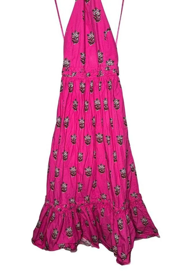 RHODE Hot Pink Marigold Flower Print Halter Style Salena Maxi Dress Size XS - Image 4