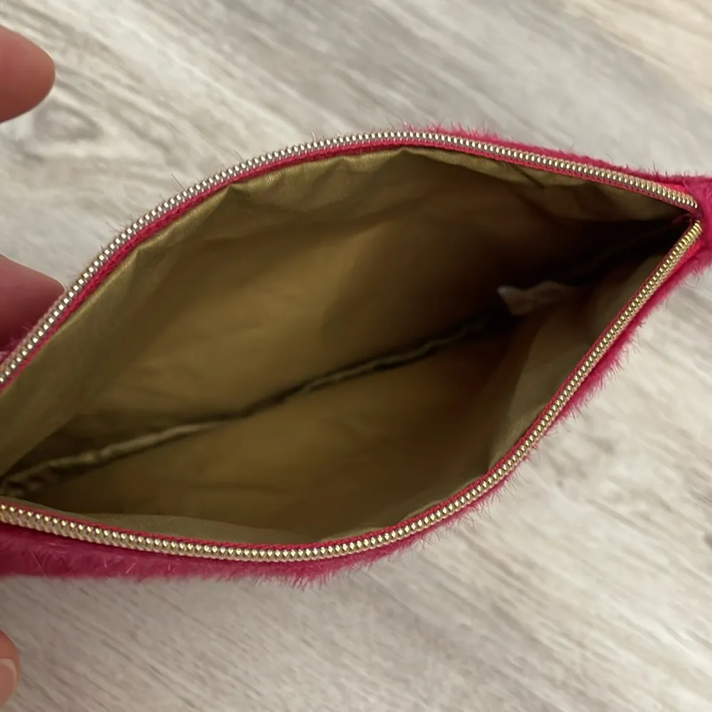 Pink Faux Fur Glam Bag Zip Top Makeup/ Cosmetics Case Approximately 5” X 7” - Image 6