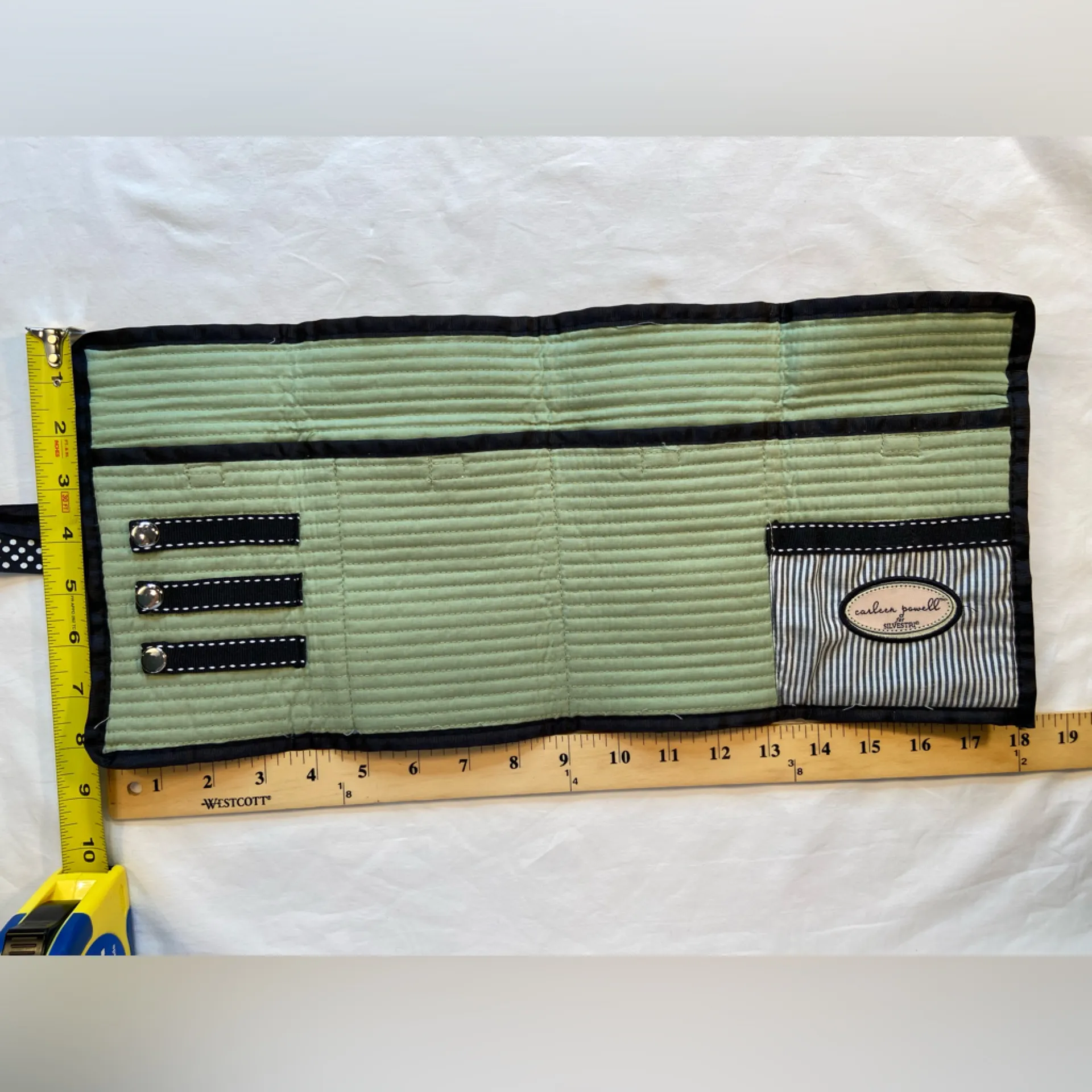 NWT Carleen Powell for Silvestri make up bags‎ set & jewelry, quilted 3 pieces Green - Image 5