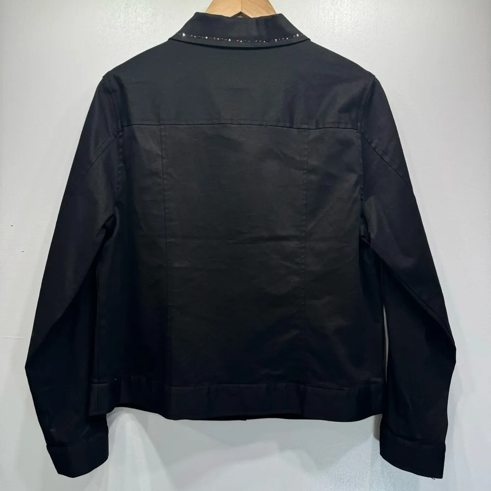 Black Rhinestone Buttons Jeweled Lightweight Long Sleeve Jacket by Selene Sport Size 10 - Image 7