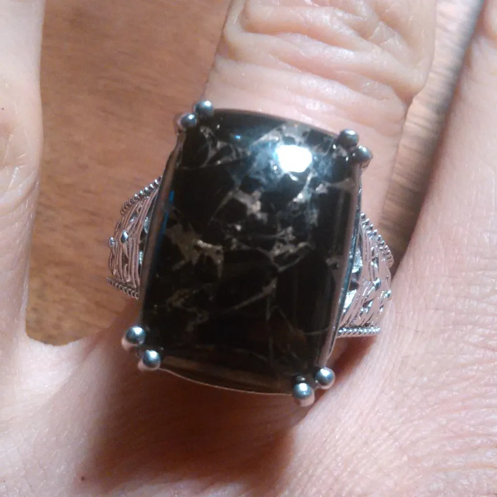 Matrix Silver Shungite Platinum Over Copper Solitaire Ring (Size 7) - Image 8