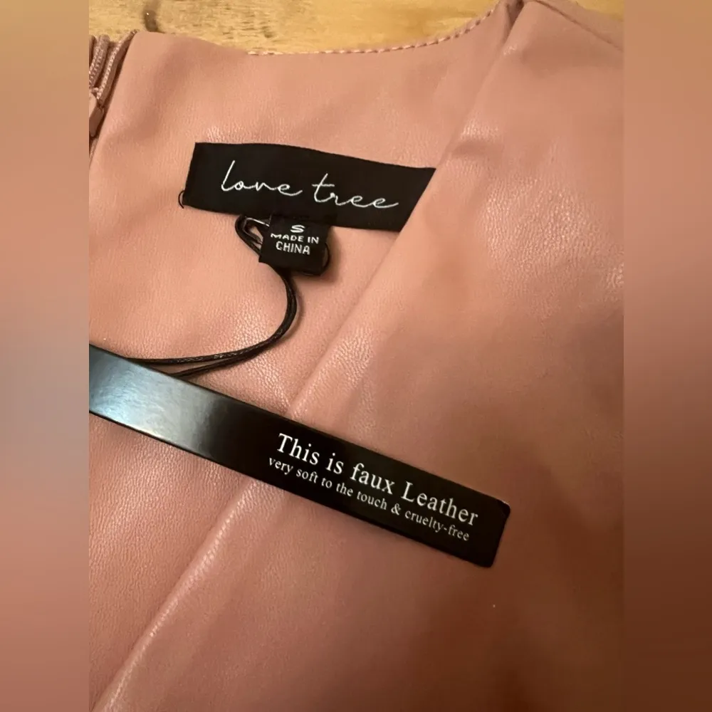 Love tree small FAUX Leather pink mini dress - Image 2