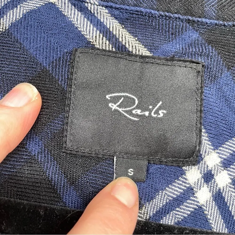 Rails Blue Silver Plaid Long Sleeve Buttons Down Tunic Length Shirt Top Womens S - Image 6