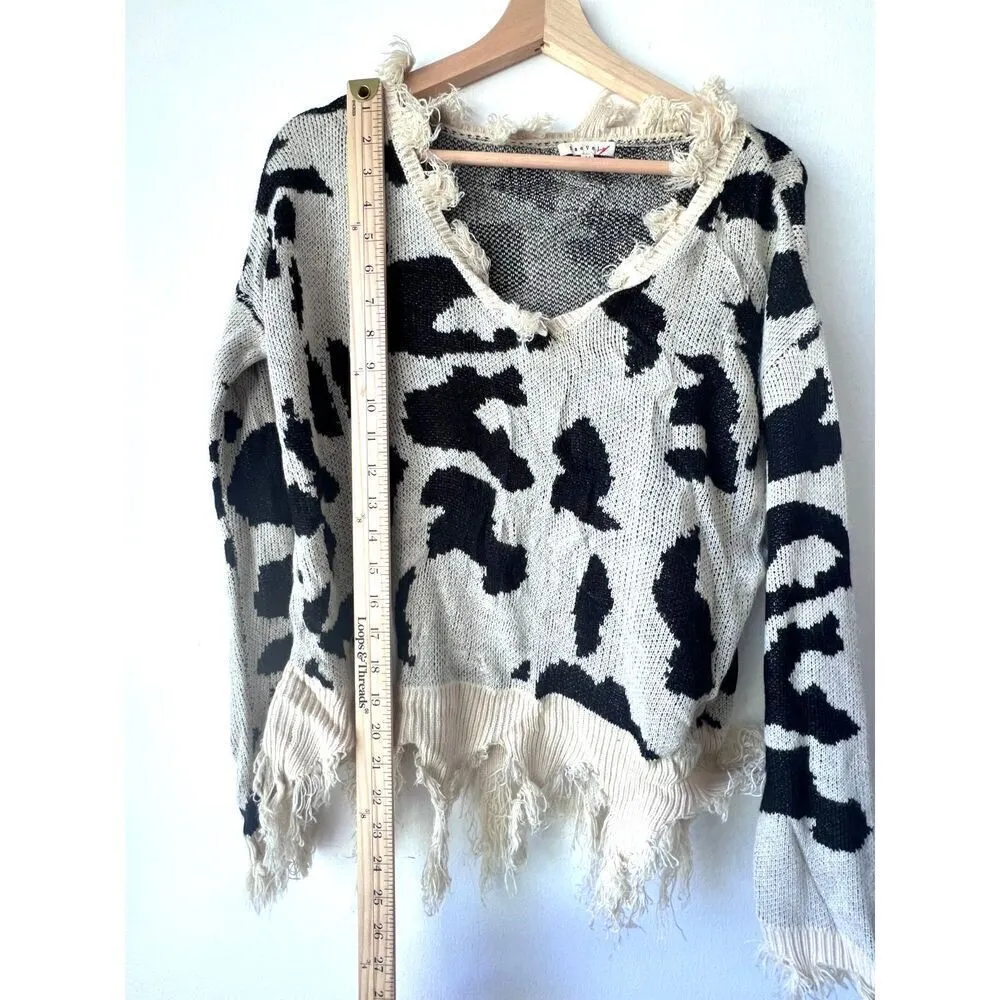 Baevely county leopard womens top sweater boho cream black cowgirls size M Size M - Image 7