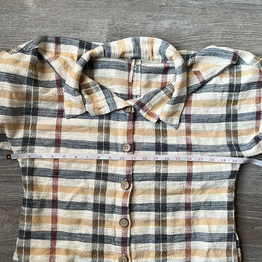 Free People Felicity Plaid Button Front Roll Tab Sleeve Romper Size Small - Image 14
