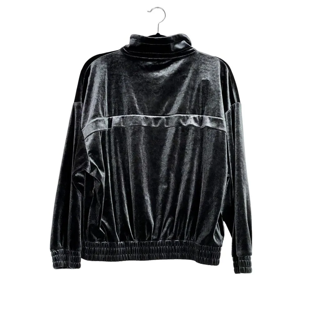 ZARA Soft Velvet Half Zip Collar Track Jacket Long Sleeve Kangaroo Pocket S Grey - Image 6