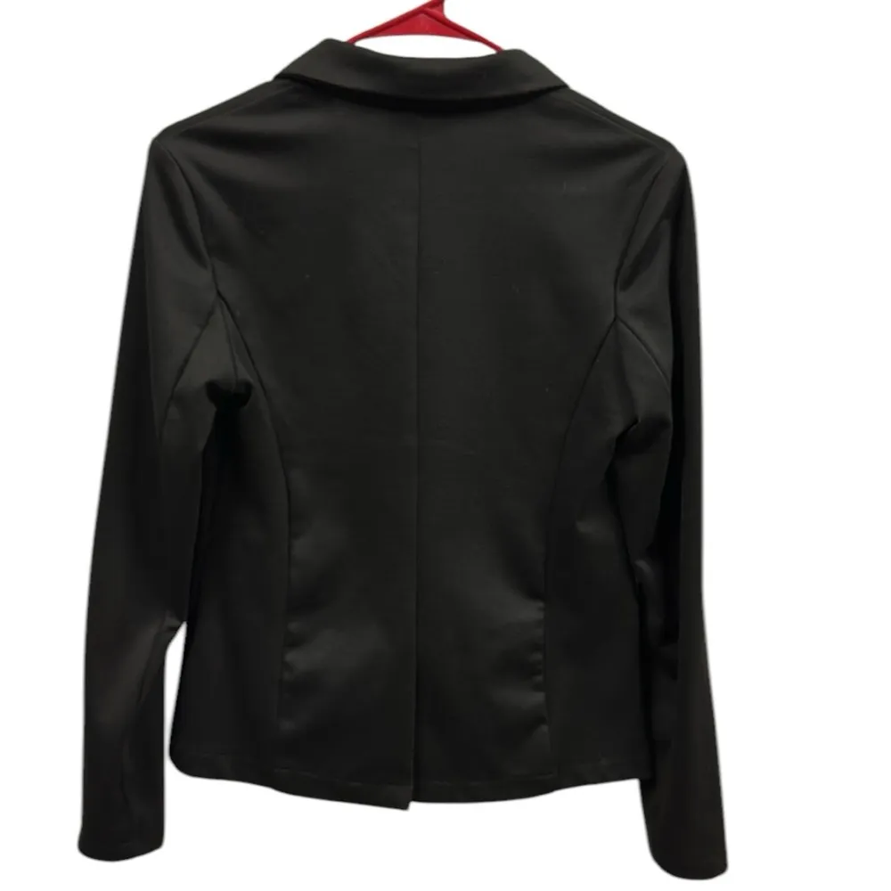 La Bijou Black Tee Stretch Fabric One Button Faux Pocket Blazer Jacket Womens S - Image 5