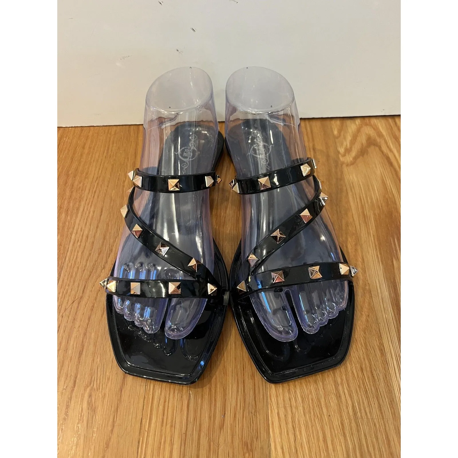 Sole Mates Shoes Womens Size 8 Jelly Studded Slide Sandals Square Toe Flats Black - Image 2