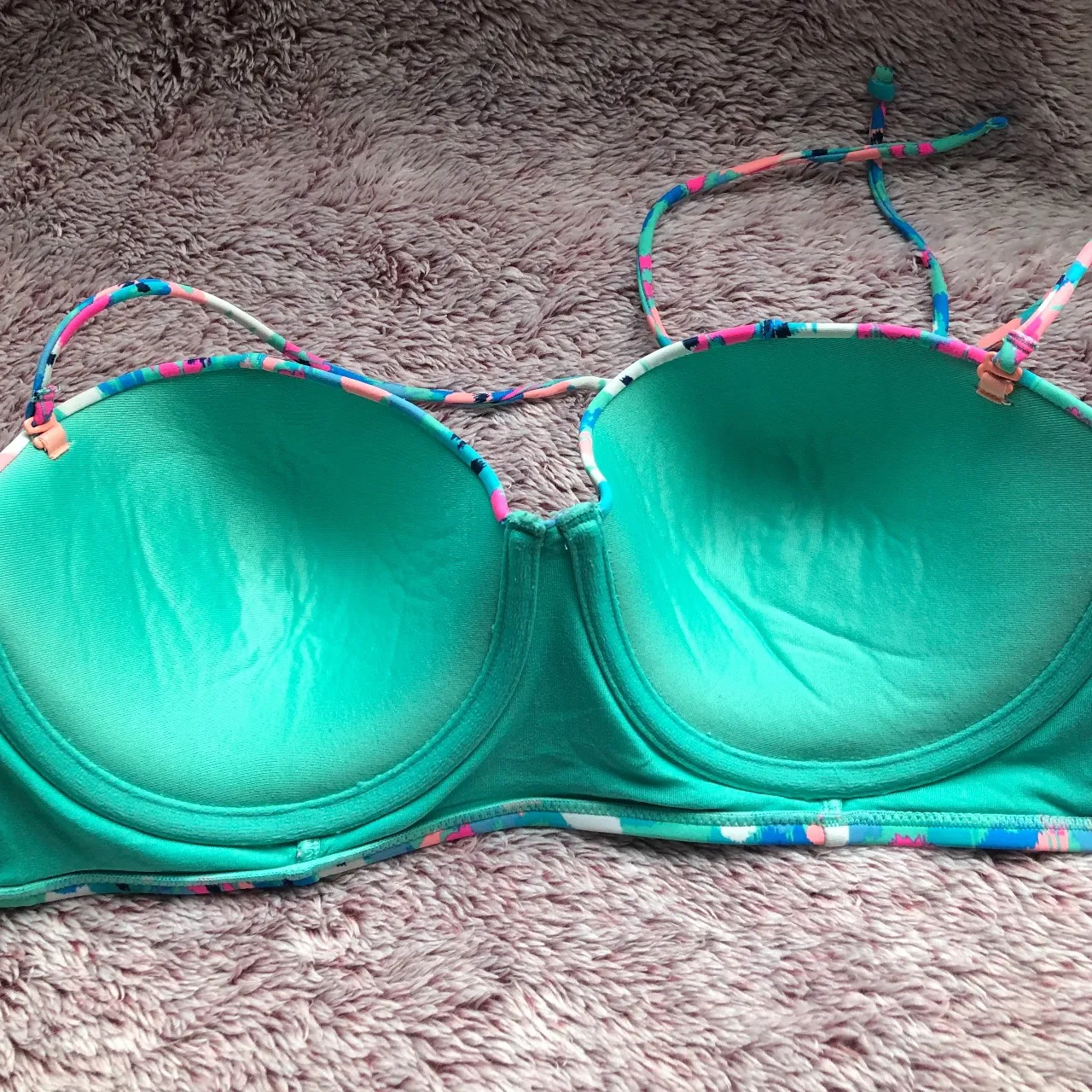 Blue Floral Print Bandeau Bikini - Image 3