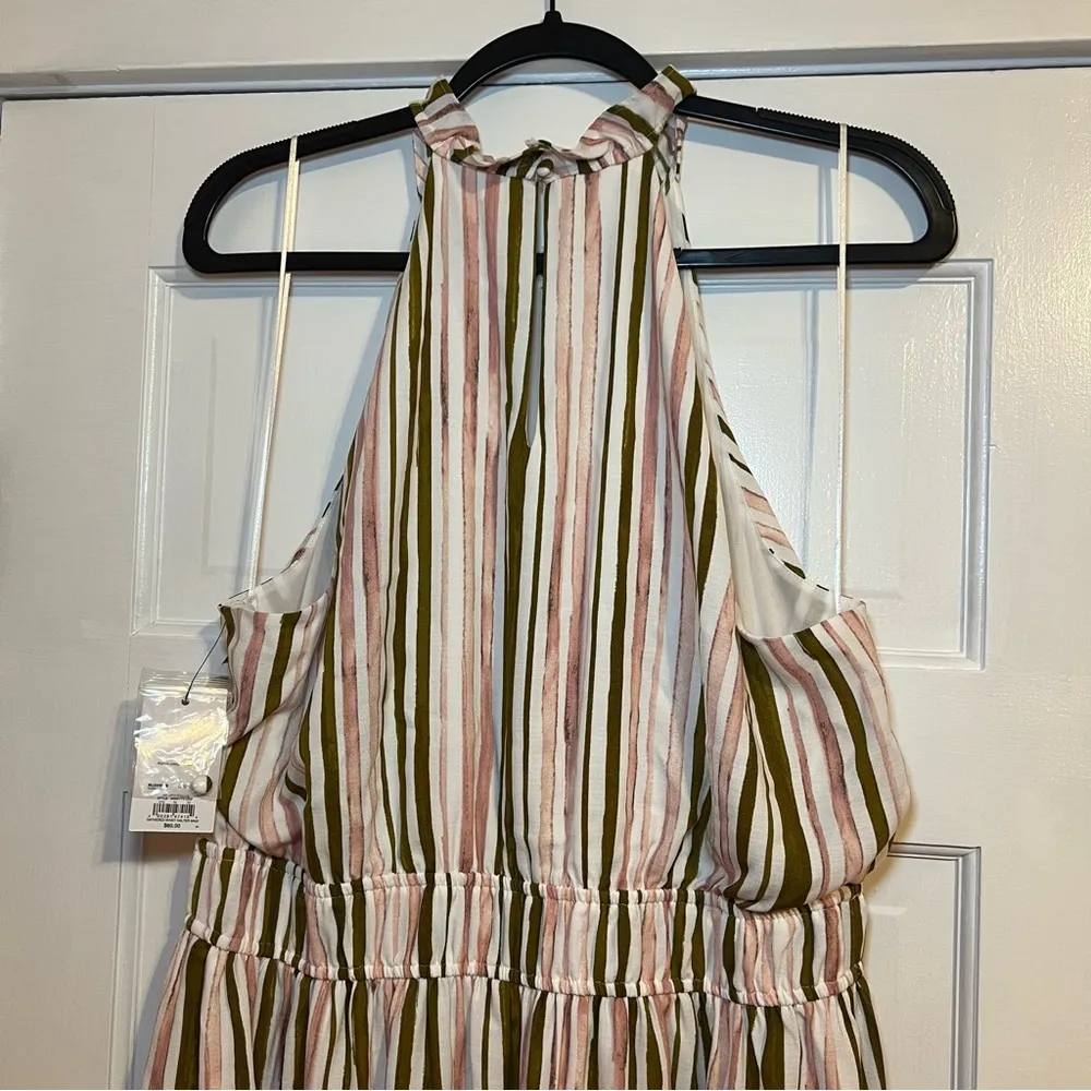 #97 NINE WEST GATHERED WAIST STRIPED HALTER MAXI DRESS SIZE XL - Image 3