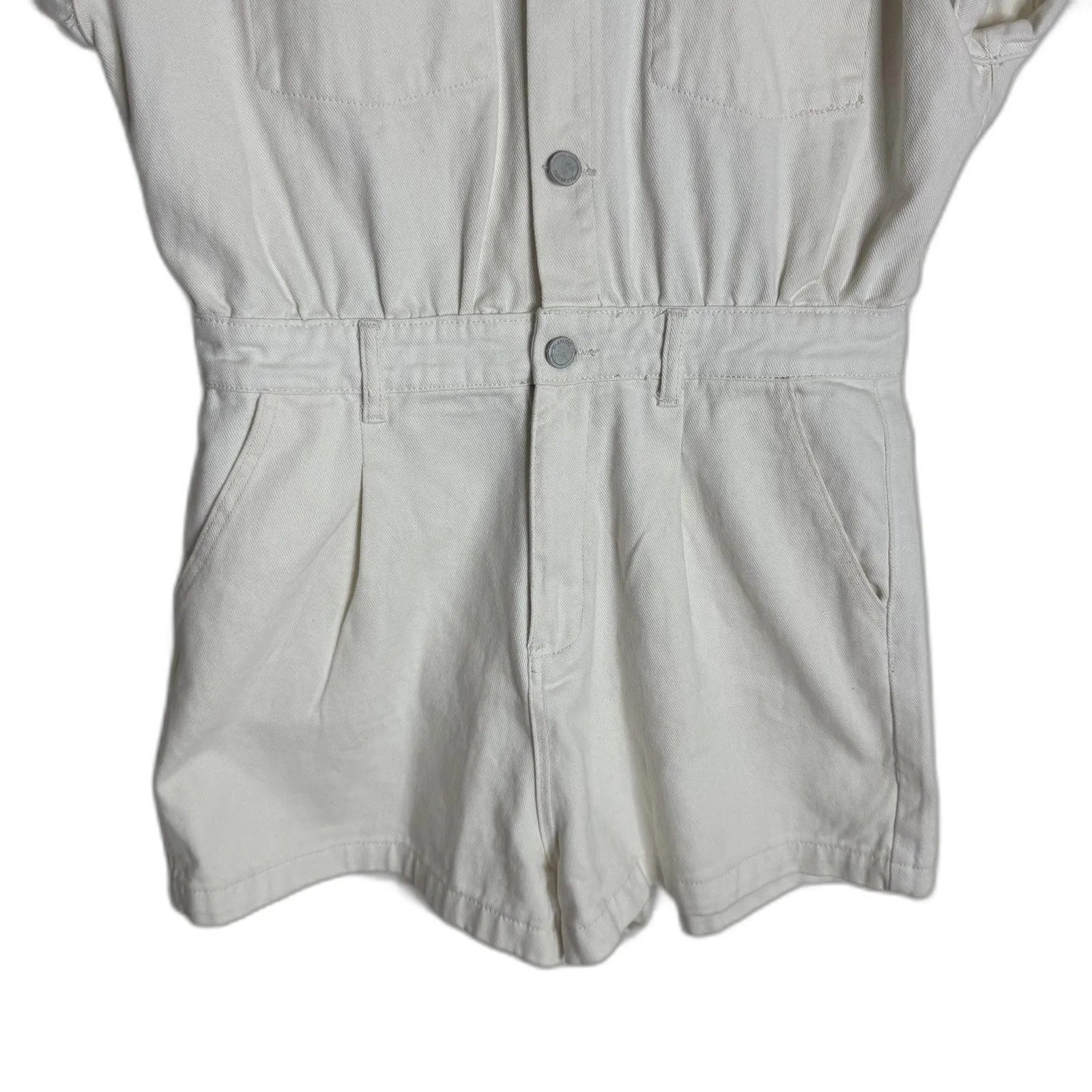 BLANKNYC Romper Womens Medium Off White Denim Short Sleeve Button Front Pockets - Image 3