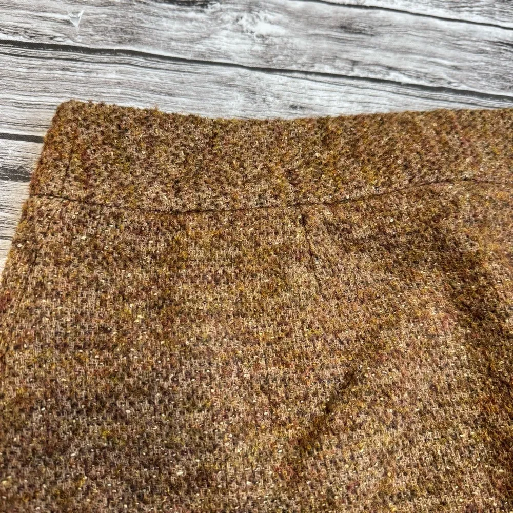 Vittadini Women's Wool Boucle Woven Tweed Skirt 10 Gold Brown Yellow Full Zipper - Image 7