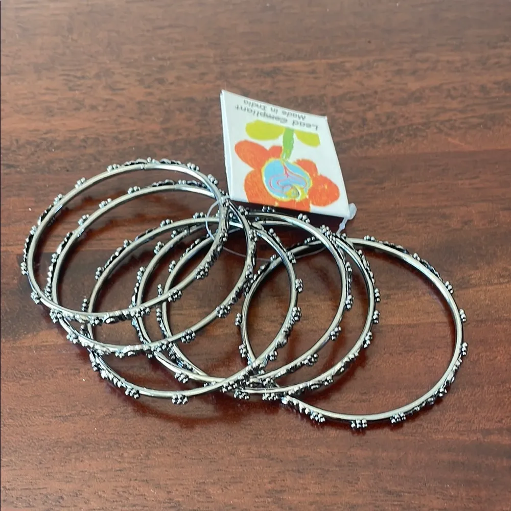 Antika Collection Black Silver Floral Bangles Set of 6 fashion jewelry New - Image 5