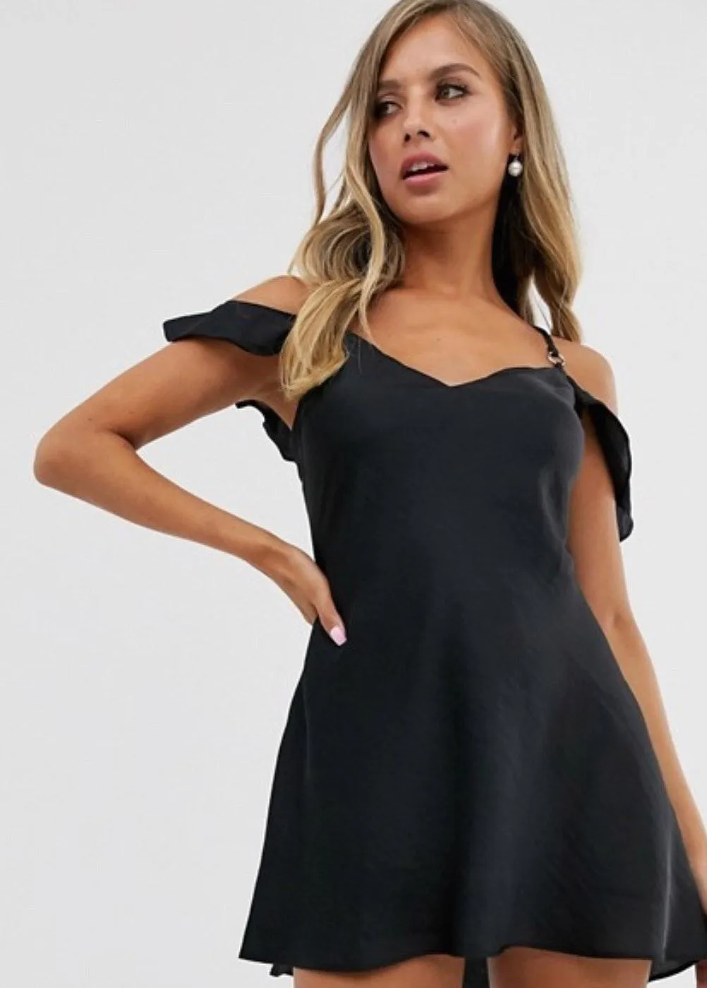 What I Want Black Satin Off-the-Shoulder Slip Dress - $76 (40% Off Retail)  New With Tags - From Fiona