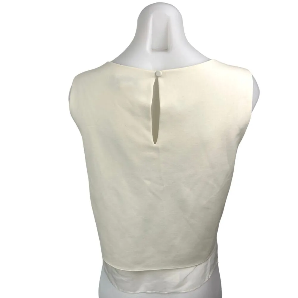 Club Monaco Cream White Wool Silk Sleeveless Layered Crop Tank Top Blouse Size L - Image 4