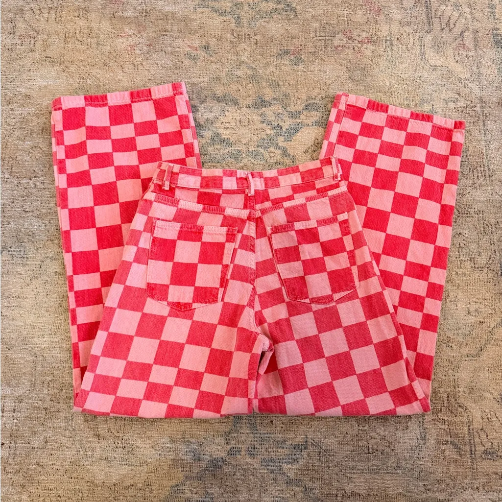 ZARA  EUC Wide-Leg High-Rise Checkered Jeans - Image 4