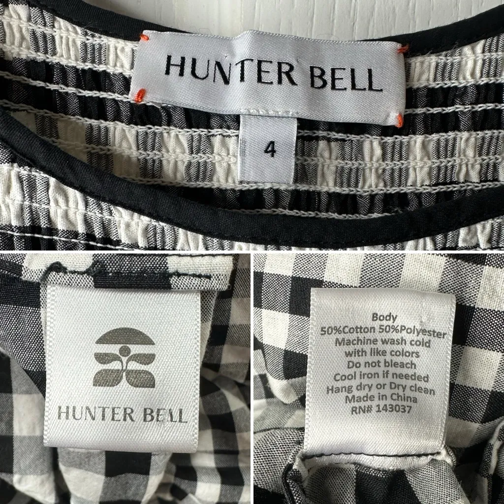 Hunter Bell Andrea Dress Black White Gingham Tiered Midi Size 4 - Image 7