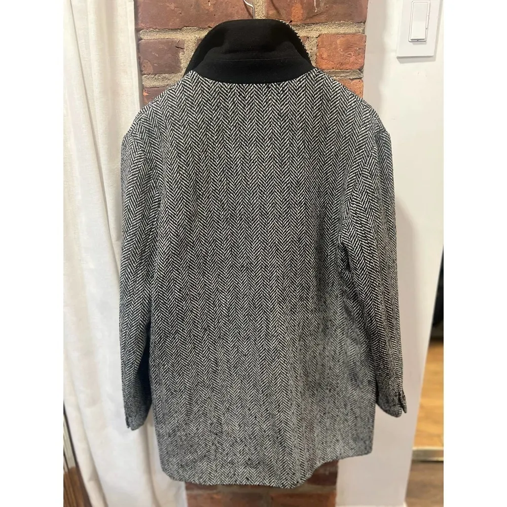 MNG MANGO Wool Double Breasted Black Herringbone Coat L - Image 7