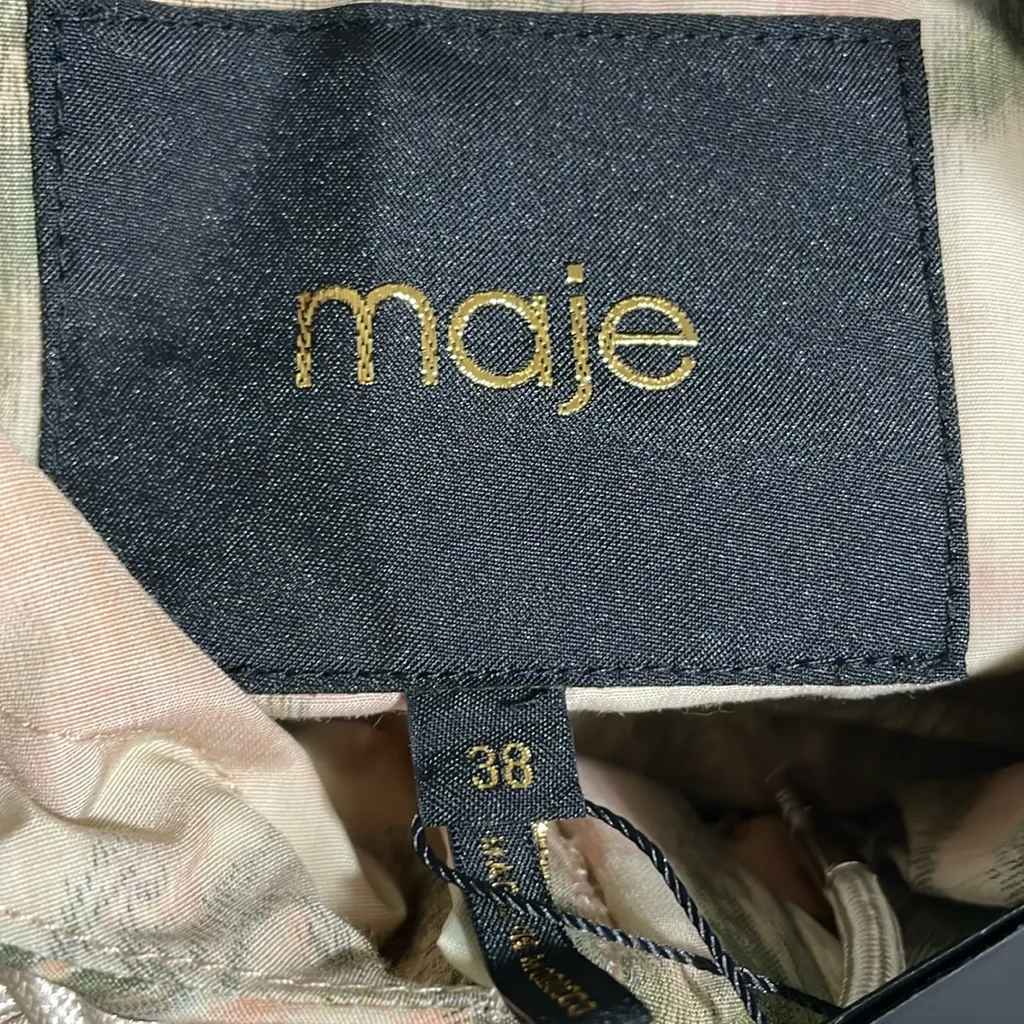 Maje Palm Tree Print Jacket Hooded Zip Front M (Size 10) NWT Elastic Waist - Image 13