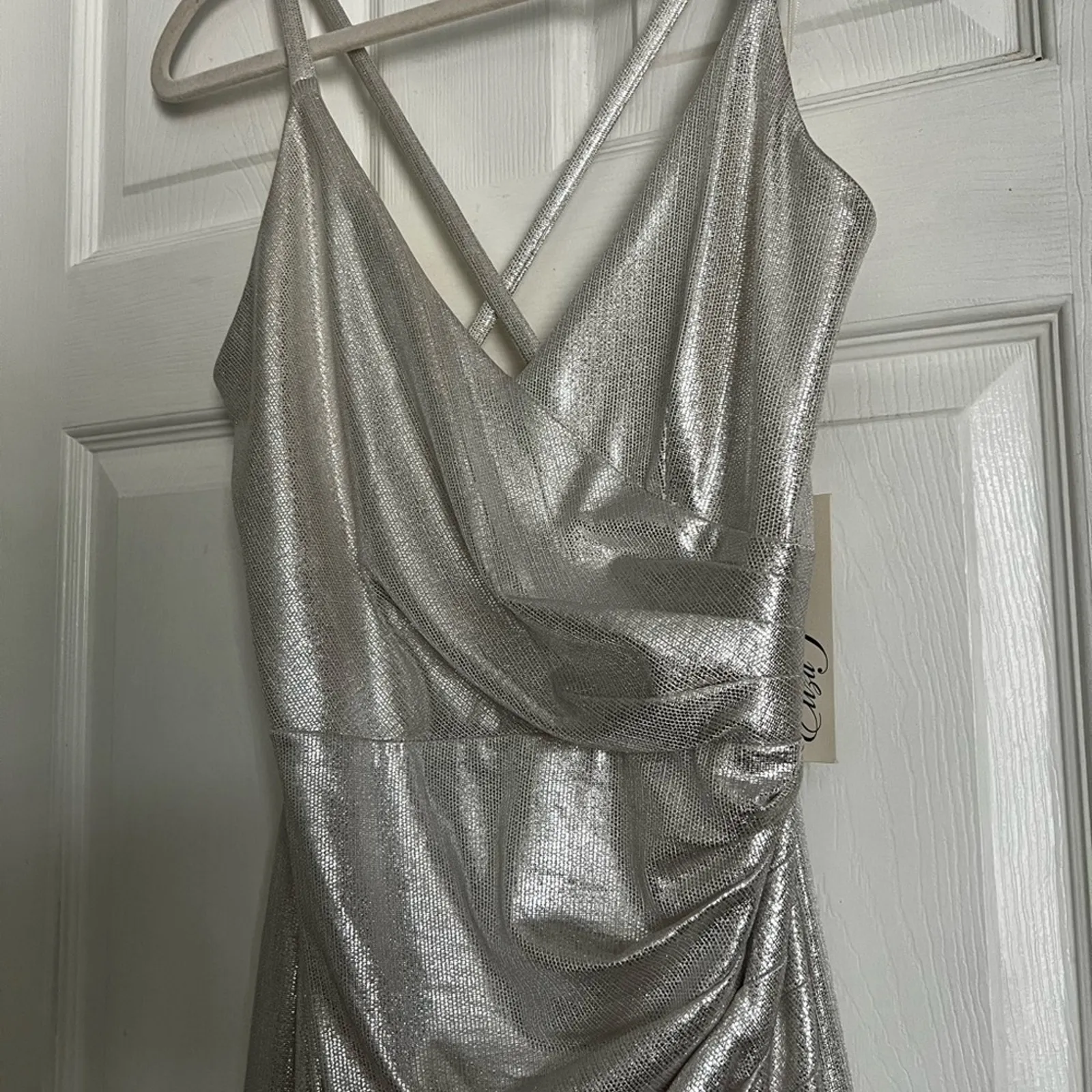 Eliza J Silver Surplice Evening Gown NWT Size 10 Maxi Dress Glam - Image 5