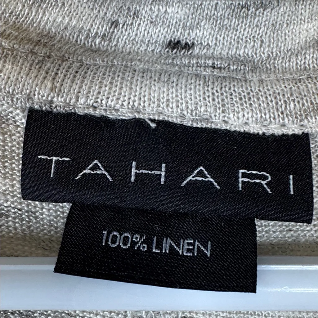 Tahari 100% Linen Gray V-Neck Shirt Size Med EUC #2028 - Image 4