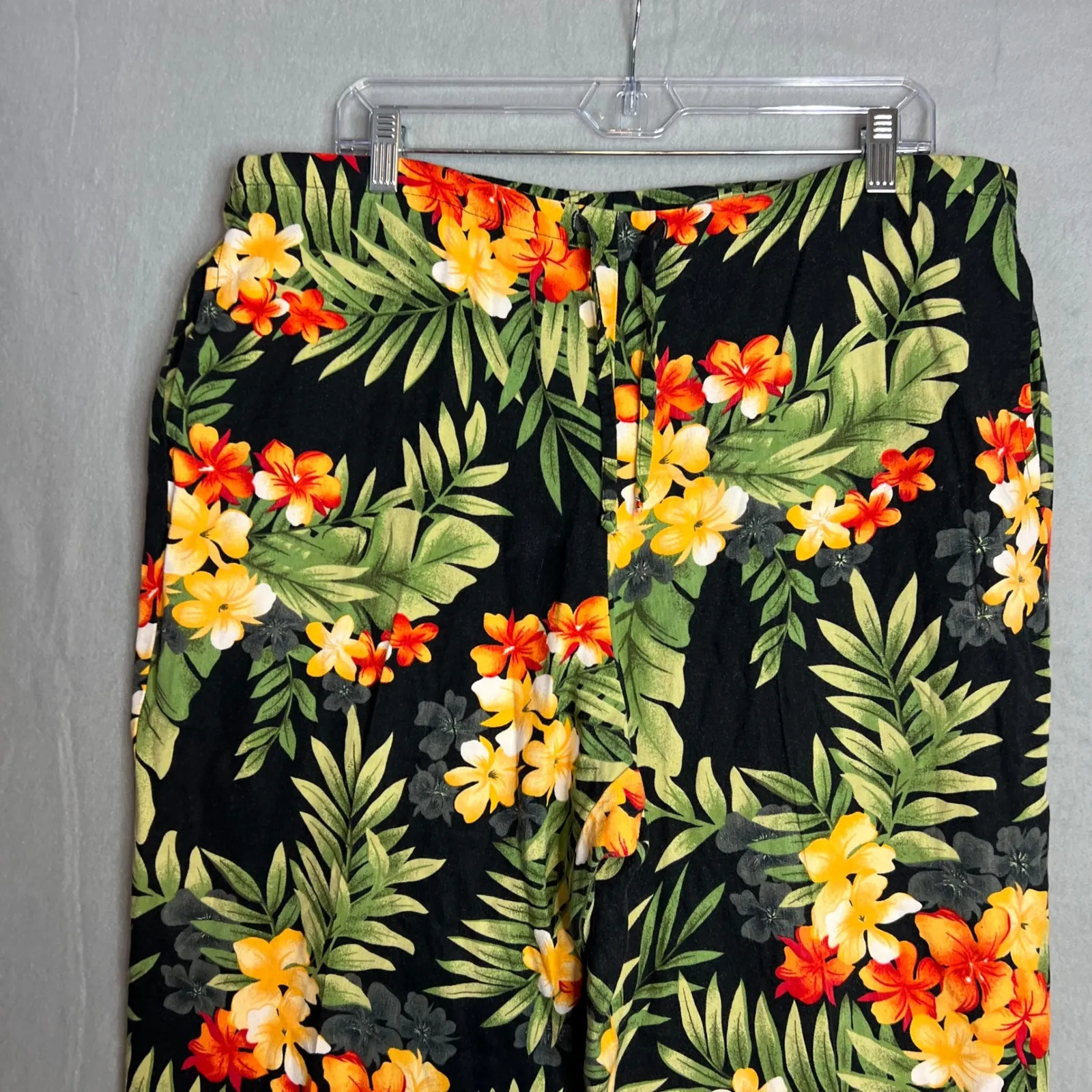 White Stag Womens Tropical Wide Leg Ankle Pants Size XL Rayon Black Botanical - Image 2