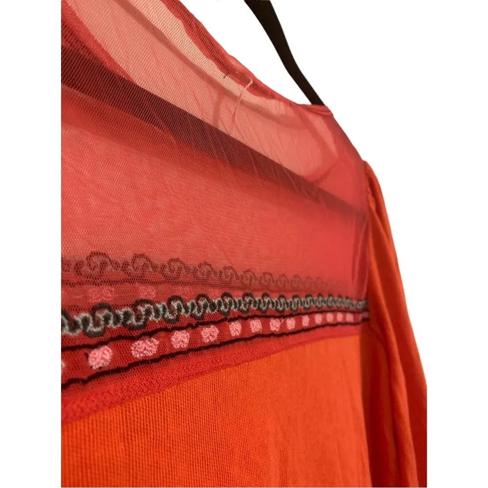 Free People NWOT beautiful embroidered mesh belle sleeve LS bohemian top - Image 5