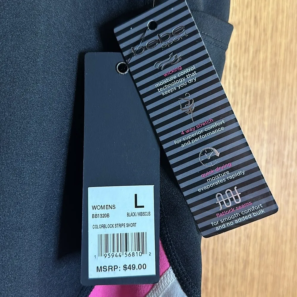 Bebe Sport Black Colorblock Stripes (Pink, White and Coral) Shorts NWT - Image 2