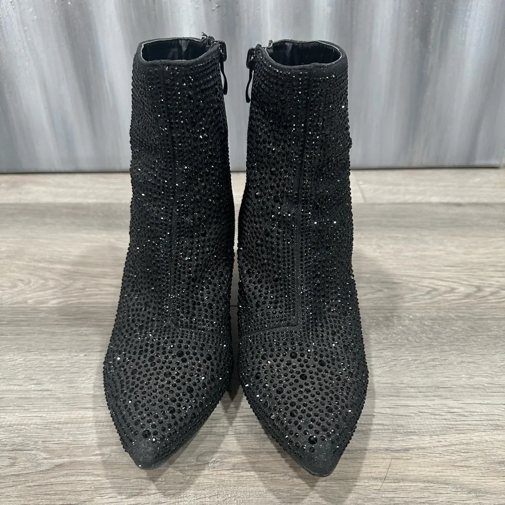 Forever Elegant Black Rhinestone Ankle Boots Size 8 - Image 8