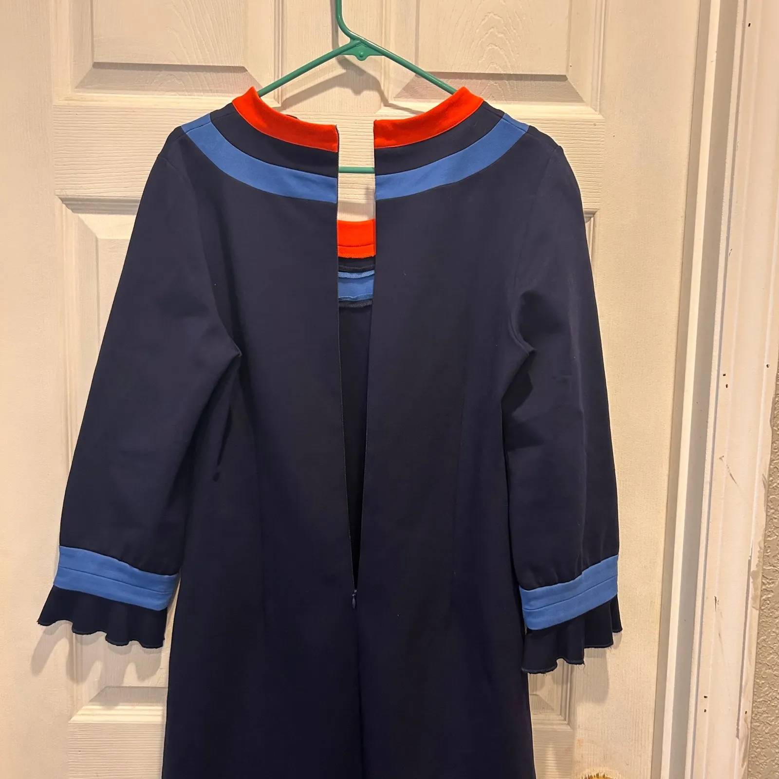 CK Bradley Navy Blue Orange U Neck Color Block Ponte Ruffle 3/4 Sleeve Large - Image 7