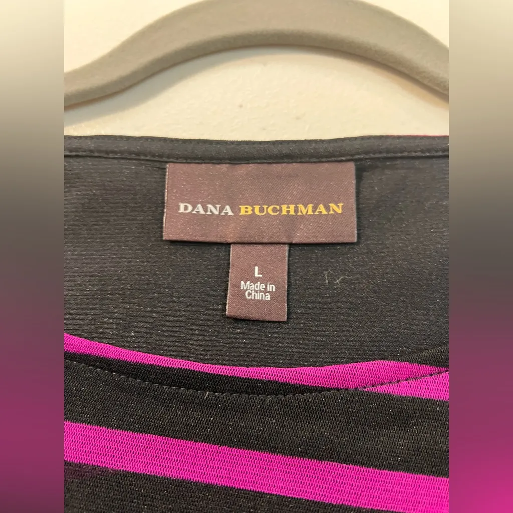 Dana Buchman Black and Pink Sheer Sleeves Striped Top L - Image 2